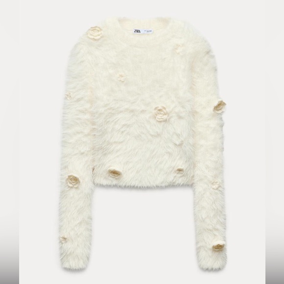 Zara Sweaters - Zara floral faux fur sweater, with matching tonal raised textured roses